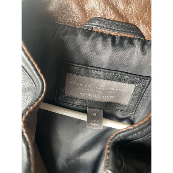 NWT Daniel Cremieux Men's M Black and Brown Luxury Lamb Leather Bomber Jacket - Picture 6 of 9